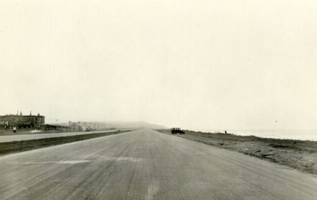 A 1929 photo from the SFPL taken at Taraval and The Great Highway. The Hospital can be seen on the left in the background